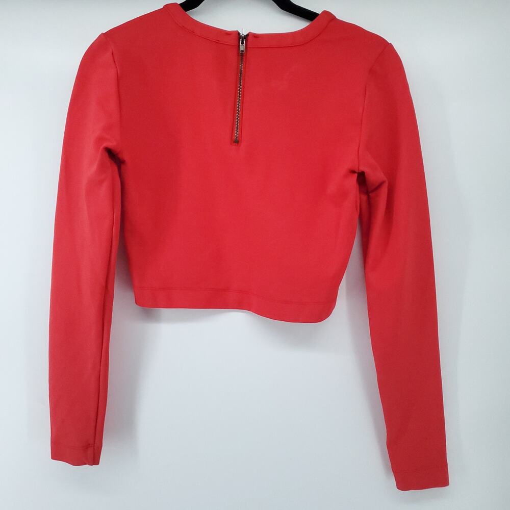 The Letter Womens Red Fitted Crop Top Long Sleeve 1/4 Back Zipper Thick Top XS - Picture 5 of 8